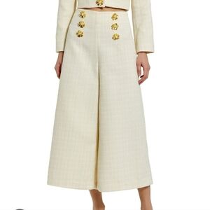 NWT MacDuggal Ivory Tweed High Waisted Wide Leg Sailor Pant Size 6 Gold Buttons
